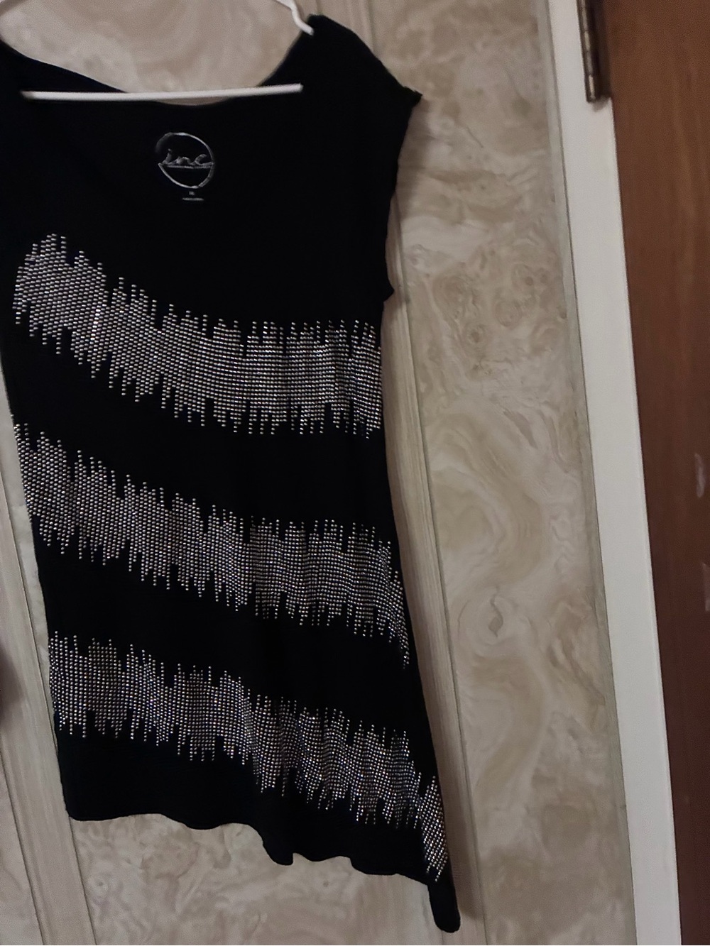 INC International Concepts Black Dress with Silver Rhinestone Stripes